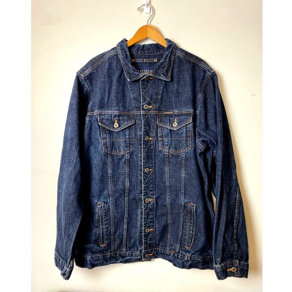 Vintage Men's Denim Trucker Jacket Size XXL Nautica Dark Denim Y2K Grunge - Picture 1 of 14